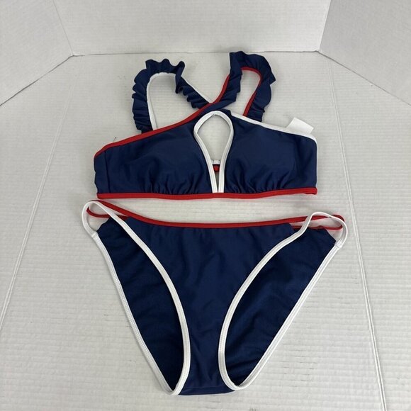 Island Soul Two Piece Bikini Set Women's M Red White Blue Nautical New - Picture 3 of 15